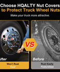 40 Pcs 33mm Lug Nut Covers For Semi Trucks Bullet Flanged ABS Chrome Push On Caps Anti Rust Protection Mirror Finish; before and after rust comparison