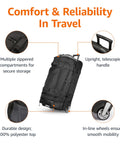 Front view of Amazon Basics 35-inch black rolling duffel bag with wheels and telescoping handle, ripstop polyester.