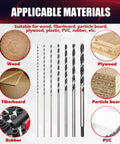 7-piece extra-long brad-point drill bit set, 12in/300mm carbon steel; for wood and plywood
