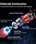 Heavy Duty Hot Water Recirculating Pump For Tank Heaters Delivers Hella Strong Pressure Boost And Instant Hot Flow For Badass Shower Vibes Easy Mount 110V Plumbing Kit with aluminum housing and cast iron pump head.