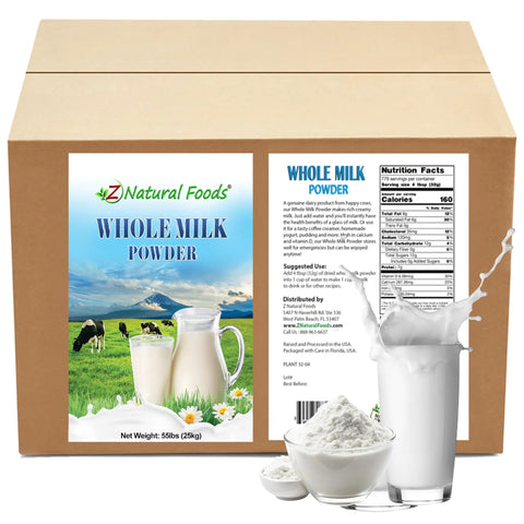 Whole Milk Powder For Baking And Cooking And Drinks Creamy Pasteurized Dry Milk Non GMO Gluten Free Kosher Certified 55 Lbs Wisconsin Sourced From Local Cows Go To Pantry Staple box with milk images
