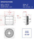 Specifications diagram of 10 Inch Wall Mounted Exhaust Fan With Automatic Shutter And Variable Speed For Attic Shed Or Garage Ventilation 820 CFM 1200 Sq Ft Coverage No Brainer Energy Saving Cooling Ready To Install Cord Not Included