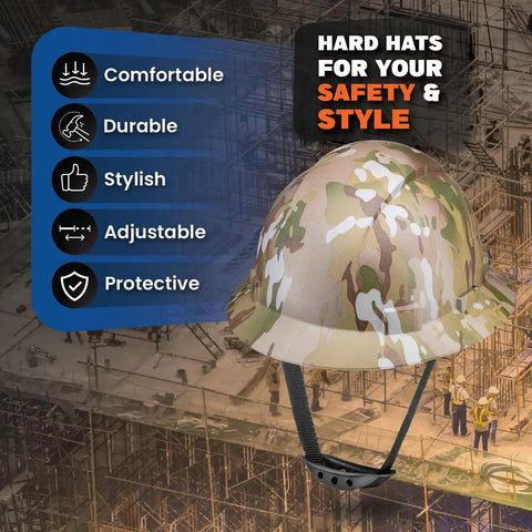 Full Brim Non Vented Army Camo OSHA Hard Hat With 6 Point Suspension Matte Finish HDPE Construction Helmet