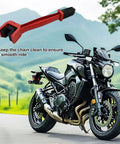 Red handled brush on motorcycle with Universal 2 Piece Bike And Motorcycle Chain Cleaning Brush Set For Gear Dirt Removal