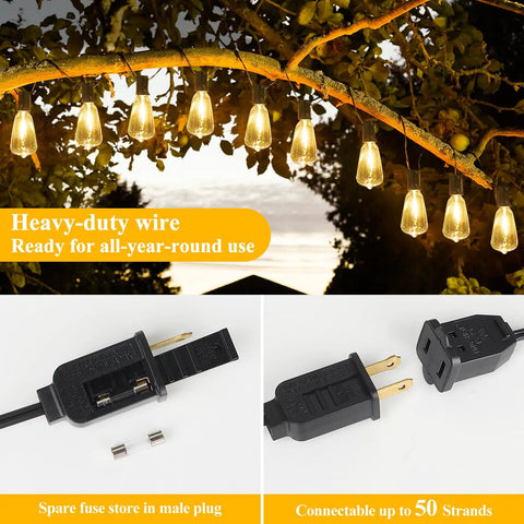 30 Ft LED Outdoor String Lights With 16 Edison Shatterproof Bulbs Commercial Grade Patio Lights Connectable Waterproof Hanging