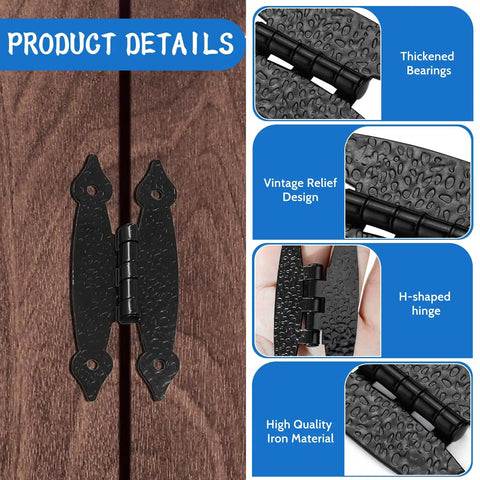 Bulk 30 Pack Dope 3.5 Inch Black Antique Butterfly H Shaped Hinges With Hammered Texture, Flush Mount Flat Door Drawer Cabinet