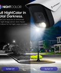 UltraHD 4K IP PoE AI Bullet Camera With 129 Degree Field Of View 49ft Color Night Vision showing spotlight on and off
