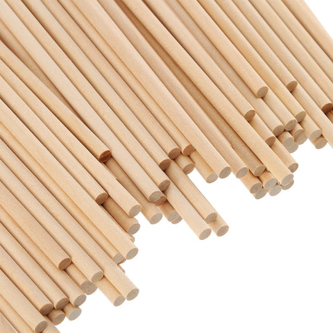 Premium Unfinished Natural Wood Dowel Rods 100 Pack Of Six By One Quarter Inch Smooth Cylinders For Arts And Crafts stacked view of rods