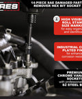 Turbo Socket Set For Damaged Bolt Extraction, 18-Piece One Quarter Inch Drive Kit shown in automotive use
