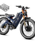 2026 Romeo Pro 3 Badass Adult Electric Bicycle With Dual Motor 6000W Peak Power featuring a blue frame and basket.