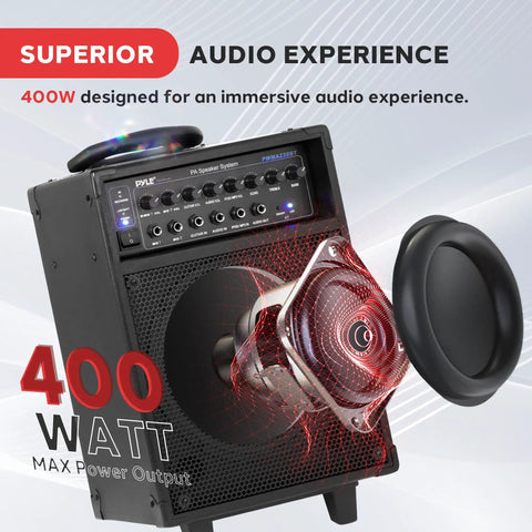 Wireless Portable PA System With 400W Power And Bluetooth, Rechargeable Battery, Outdoor Sound Speaker with controls