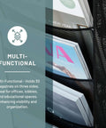 Close-up of Onyx Rotating Mesh Magazine Holder With 30 Pockets Display Rack showcasing magazines in mesh pockets