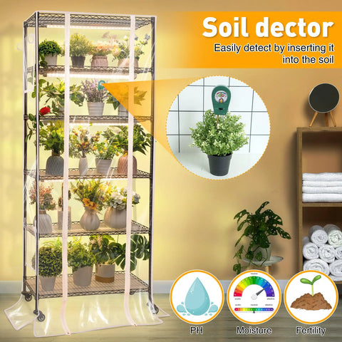 Indoor Greenhouse Kit With Grow Lights For Seed Starting, 6 Tier Metal Plant Rack With Clear Cover and Soil Detector