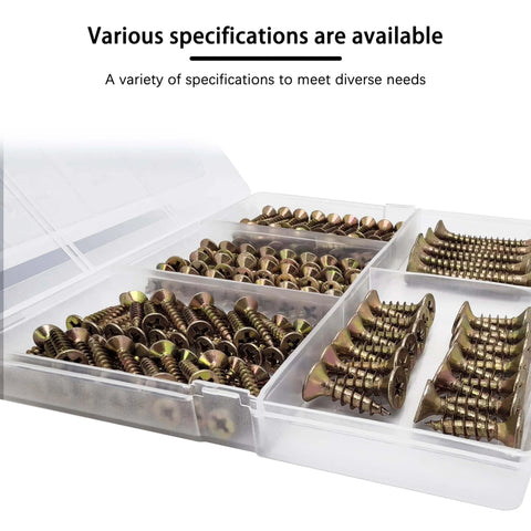 Wood Screws Kit 175 Pieces Self Tapping Screws Set Yellow Zinc Plated Flat Head Phillips Assorted Wood Screws With Lengths Half Inch
