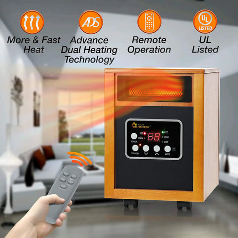 Heavy Duty Portable Space Heater With Dual Infrared Quartz And Ptc Heating To Kick Serious Cold To The Curb, 1500 Watts High Low Settings, Auto Energy Mode, Built Like A Tank For Safe Room Warmth In Rich Cherry Finish