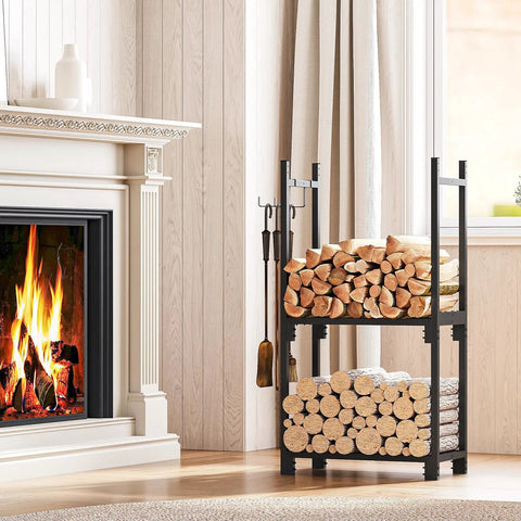 Adjustable Firewood Rack With Cover For Indoor And Outdoor Use, Heavy Duty Log Holder With Weatherproof Oxford Fabric Cover