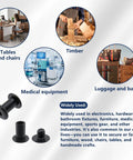 Top Shelf Black Chicago Screws And Binding Post Tools For Leather Crafting And Scrapbook Binding M4 X 8mm Carbon Steel Fasteners on various craft and furniture items.