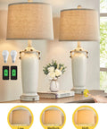25.75 Inch Farmhouse Ceramic Table Lamps Set Of 2 With 3 Way Dimmable Touch Control Modern Vintage Rustic Nightstand USB Powered