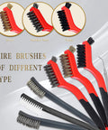 8 Piece Wire Brush Set With Brass Stainless Steel And Nylon Bristles For Rust Busting Dirt Scrubbin And Paint Scrubbin