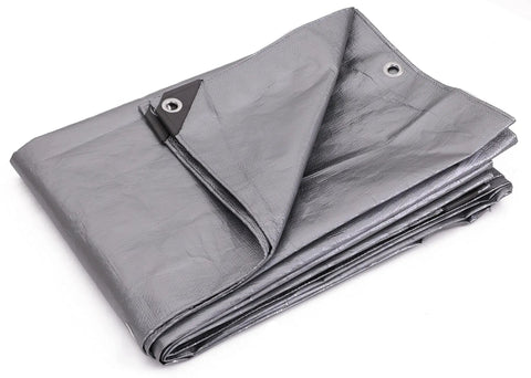 Heavy Duty 24x24 Foot Waterproof Tarp With 10 Mil Thickness And Superior Weave For Long Lasting Outdoor Coverage Multi Use Shelter Tough As Nails DIY Durable Silver TRS2424 folded with reinforced edges