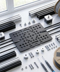 Gantry Plate Aluminum High Strength Black Anodized For 3D Printer And Milling Machines with assembly components on table