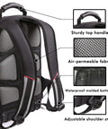 Heavy Duty Tool Backpack For Pros With 51 Pockets HVAC Electrician Plumber Garden Tool Carrier Built Tough In 600D Polyester With Reinforced Zippers showing back view with handle and straps