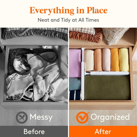 Four Inch Adjustable Drawer Dividers Expandable Closet Organizer for Clothes Keep Shelves Clean and Slick Quick Setup Home Organization That Is an Absolute Game Changer