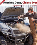 Mechanic using Beefy Flat Tight Space Radiator Cleaning Wand For Radiators And Condensers on ATV engine