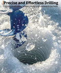 2-In-1 Gas Powered Ice And Earth Auger Kit 10 inch ice drill creating clean hole in frozen lake, precise drilling in action