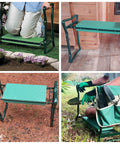 Heavy Duty Garden Kneeler And Seat With Soft EVA Kneeling Pad, Foldable Gardener Stool With Tool Pouch in use and folded
