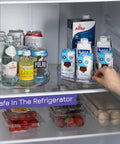Four Pack 9 Inch Clear Acrylic Lazy Susans Non Skid Turntables Organizer For Cabinets Kitchen Pantry Refrigerator Vanity Countertop And Spice Rack Rotating Storage To Maximize Space And Accessibility with beverages inside a refrigerator
