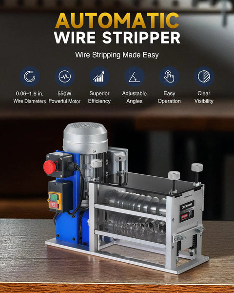 Heavy Duty Automatic Wire Stripping Machine With Eleven Channels And 550W Motor, showcasing motor and adjustable slots on workstation.
