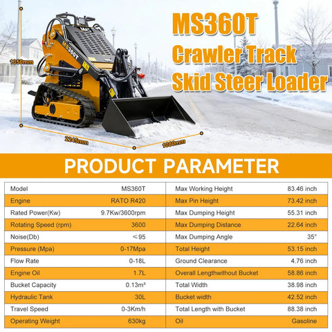 Mini Crawler Skid Steer Loader With 13.5HP EPA RATO Gasoline Engine Stand On Compact Loader 42 Inch Bucket For Construction Yard Work