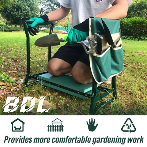 Person using Garden Kneeler Seat With Upgraded Thick Kneeling Pad And Large Tool Pouch Foldable Stool Supports Up To 330 Lb