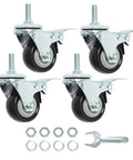 Heavy Duty 2 Inch Polyurethane Swivel Caster Wheels With Locking Brake Set Of 4 Black Threaded Stem Casters with tools and hardware