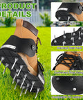 Close-up of Lawn Aerator Shoes With 26 Nail Spikes 5cm And Adjustable Straps For Patios Gardens And Yards, nylon sole, steel nails visible
