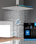 All Metal Rain Shower Head And Handheld Spray Combo With High Pressure Square Head 13 Inch Extension Arm 78 Inch Hose Dual Chrome Shower Heads Waterfall Flow Rustproof Brass And Stainless Steel Build showing water flow