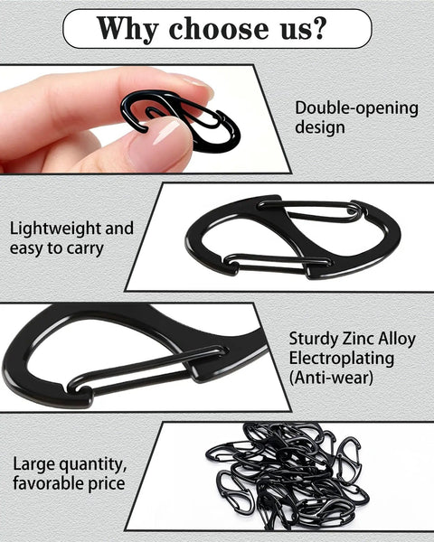 Beefy Anti Theft Zipper Clips For Backpacks Luggage And Purses, zinc alloy dual-sided spring carabiner hook showcased in hand.
