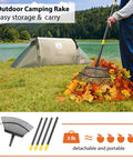 Heavy Duty Leaf Rake For Lawns With Back Saving Long Handle 65 Inch Gardening Rake With 18.5 Inch Wide Head And 25 Tines For Quick Yard Cleanup Anti Rust Steel Construction in use by a lake.