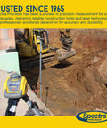 Straight Up Heavy Duty Laser Level Receiver With Dual Sided Led Display For Red Green Or Infrared Rotating Lasers on construction site.