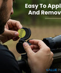 Person applying Seven Scope Dope Stickers for Long Range Shooting Fit Most Rifle Scope Caps Easy Dial In With Your Dope Card