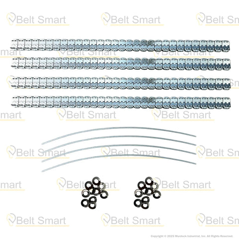Heavy Duty Alligator Conveyor Belt Staple Fastener Kit With Pre Installed Strips For Quick Rubber Belt Splice Repair Includes nylon hinge pins and retaining washers.