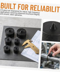 Premium Heavy Duty Machine Shaft End Protectors For Grip O Matic Pullers Reduce Noise Vibration Plus Industrial Spindle Caps on a work surface.