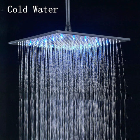 LED Shower System With 16 Inch Rain Shower Head And Handheld, Wall Mounted, high-pressure cold water LED light