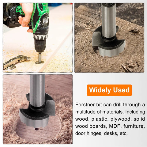 Built Tough 2 Pack Forstner Drill Bits 10mm And 13 32 Inch Quick Change Hex Shank Serrated Carbon Steel Driver in action drilling wood.