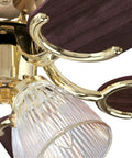 Close-up of Contempra IV 52 Inch Indoor Ceiling Fan With Light Dope Brass Finish Reversible Oak And Walnut Blades and Frosted Ribbed Glass