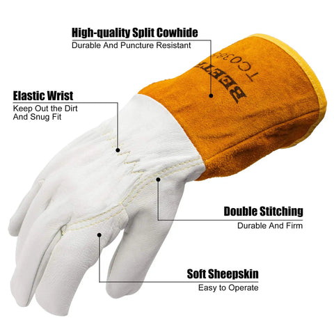 Heavy Duty Working Gloves 5 Pairs For Tig Welding With Cowhide Split Leather Heat And Fire Resistant BBQ Warehouse And Animal Handling Super Soft Yet Flexible For All Day Grunt Work