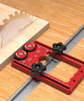 CNC Machined Aluminum Alloy Double Wheel Bearing Roller Features Wide Nonskid Rubber Wheels That Run Slick On Table Saw Router Tables And Band Saw Jigs Keeps Wood Tracking Dead Straight mounted near blade.