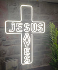 Jesus Saves Neon Sign Cross LED Light 3D Art Wall Decor 20x14 In Lit Night Glow For Church Home Window Memorial Gift