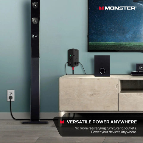 Power Shield XL Surge Protector with Outlet Extender 4 Grounded AC Outlets and 2 USB A Ports on entertainment console